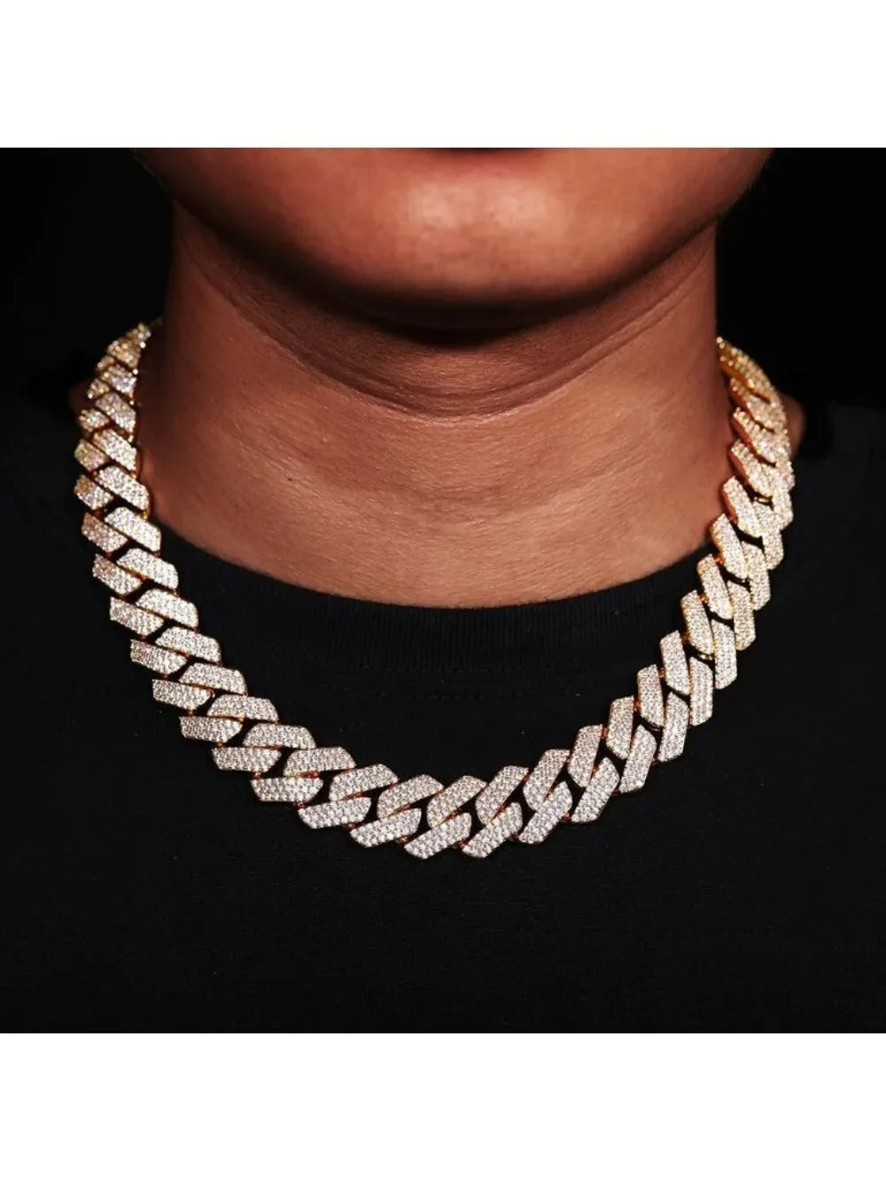 Men's Yellow Gold 14mm Iced Out Cuban Chain 5a+ Cz 14k White Gold Plated Jewelry